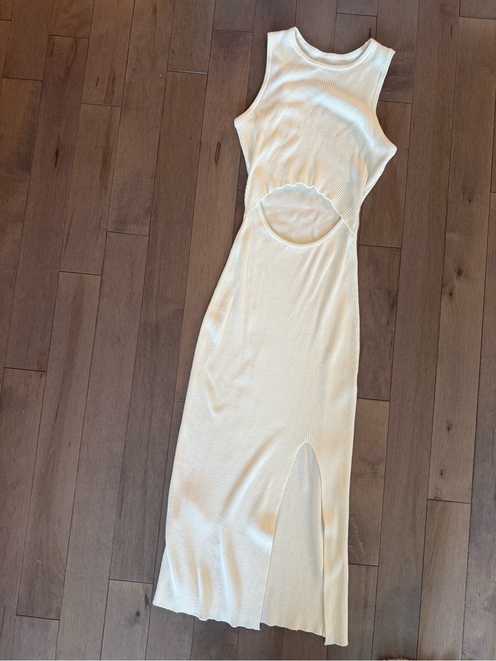 Sleeveless Cream Cutout Ribbed Maxi Dress